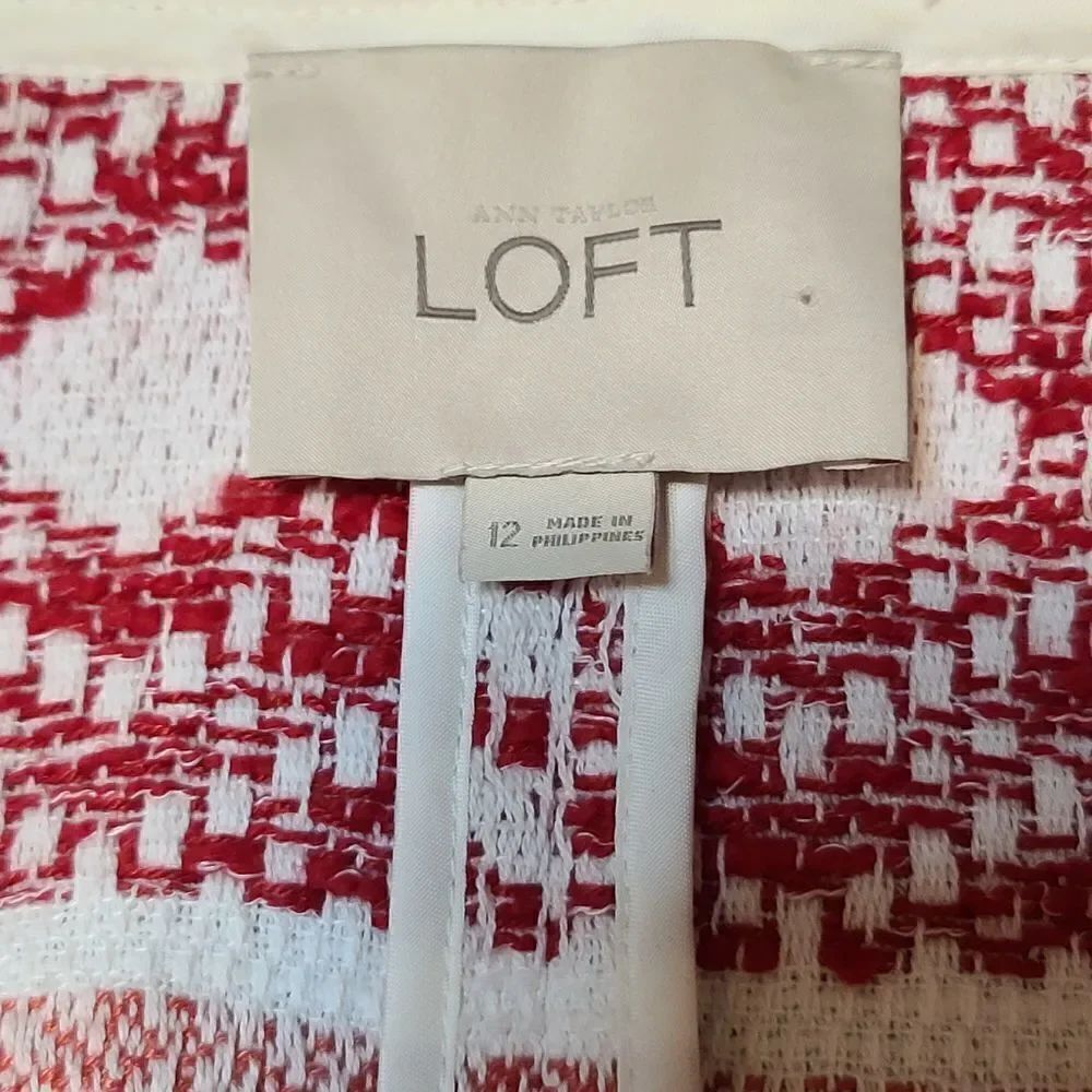 LOFT Textured Tweed Open Fringed Jacket Size 12 - Picture 9 of 9